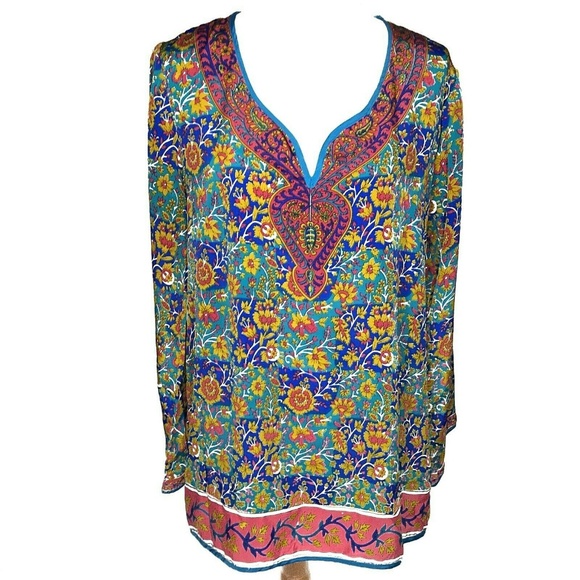 Soft Surroundings Floral Split Neck Tunic Top Size Medium Multi Color - Picture 1 of 8